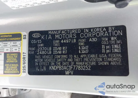 2015 Kia Sportage Lx from USA, damaged, VIN KNDPB3AC1F7783252